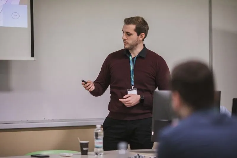 Luka presenting to an audience