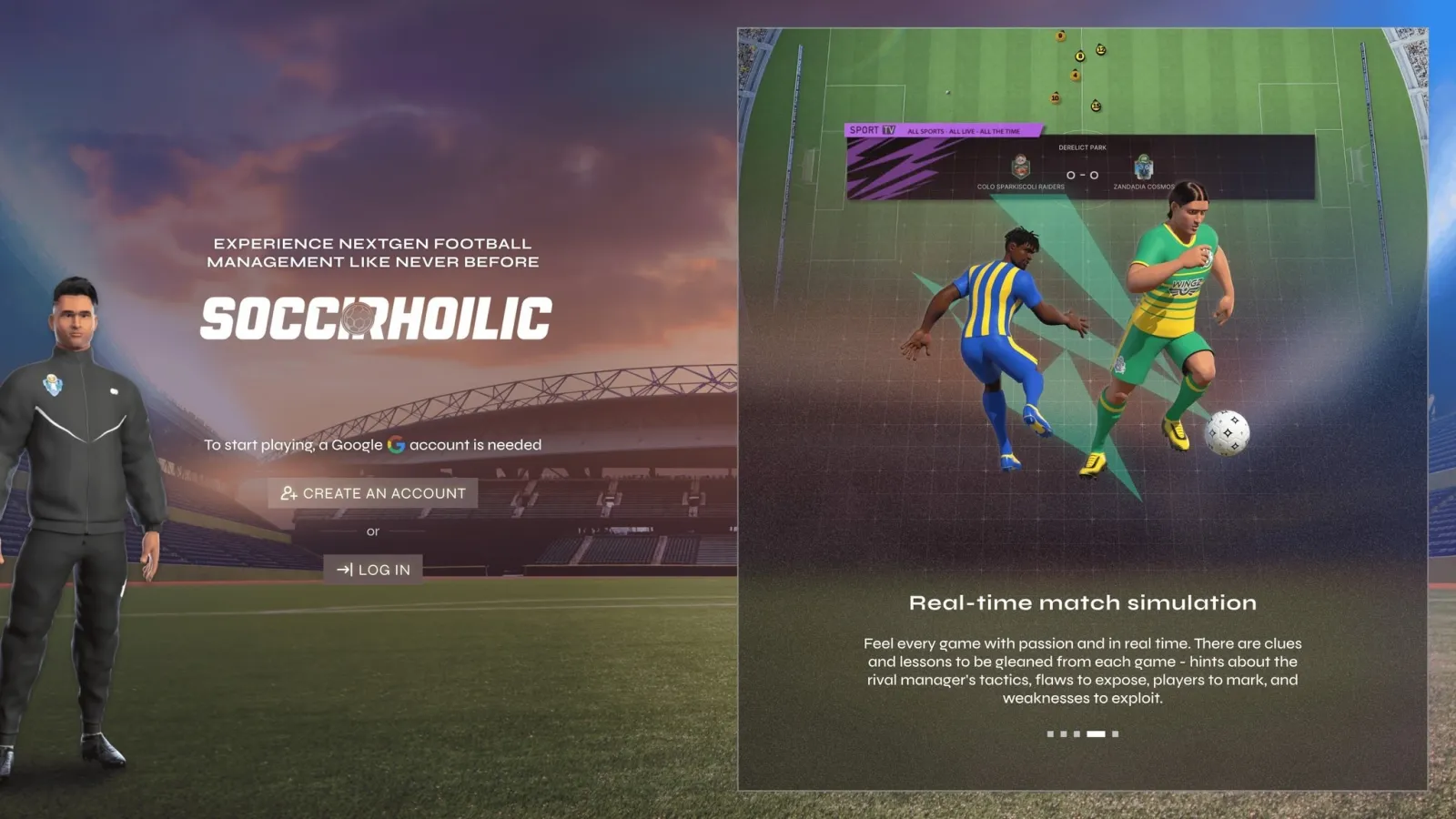 Soccerholic: football manager game landing page