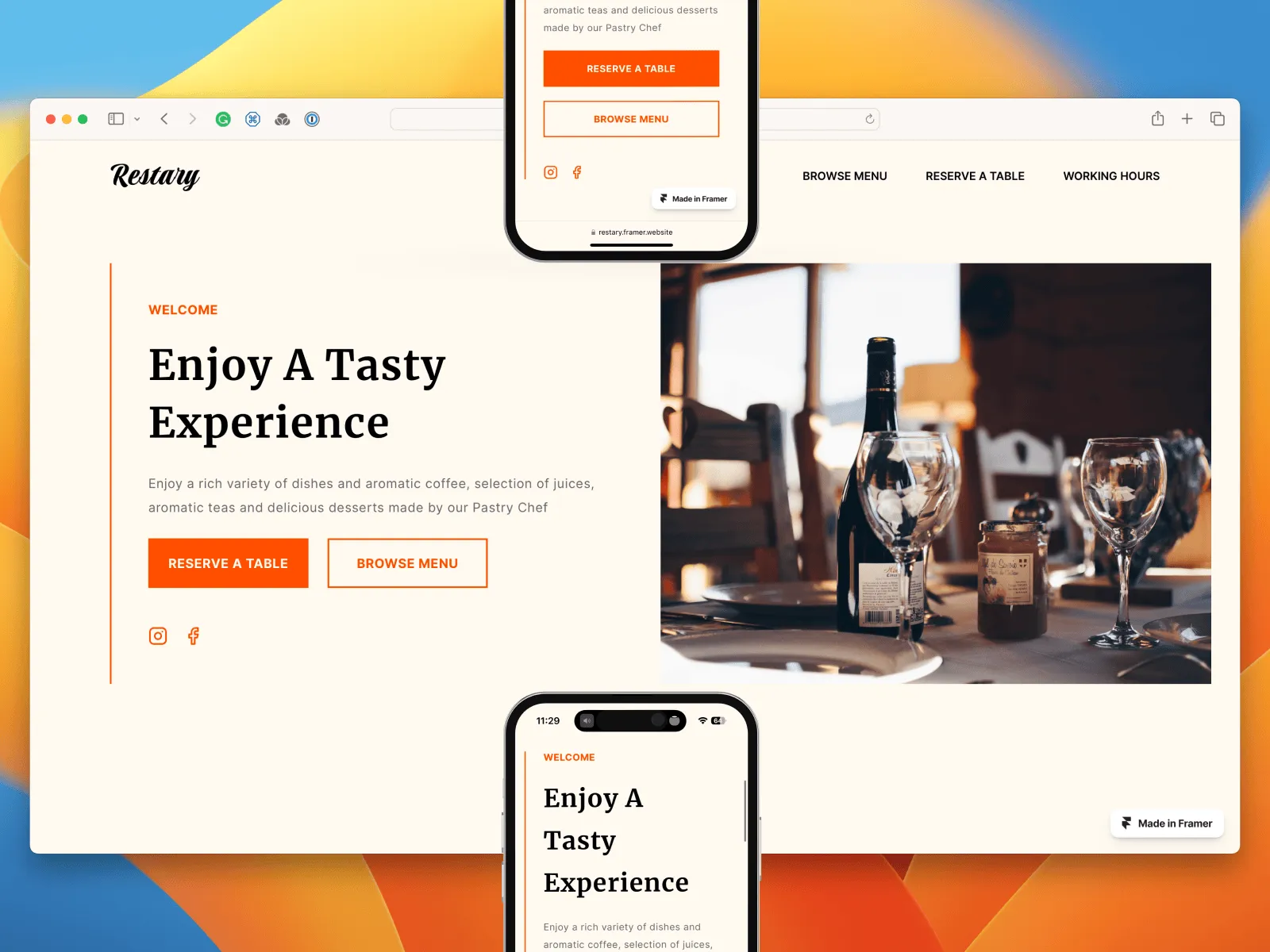 Restary: a responsive website template for high-end restaurants.